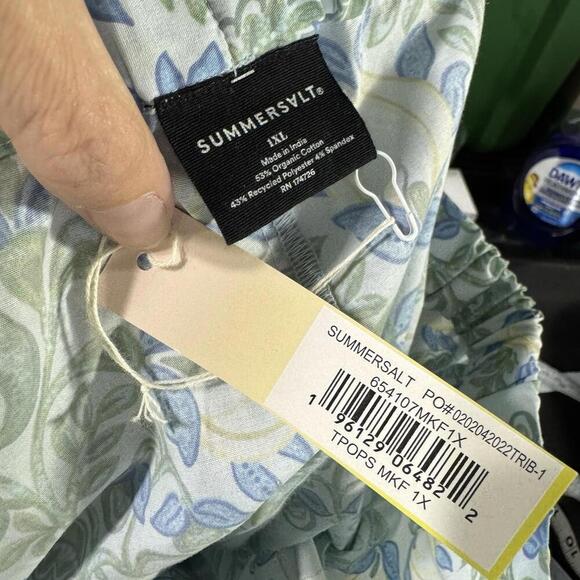 summersalt shorts 1x blue floral poplin organic cotton pull on poolside plus - Picture 4 of 5